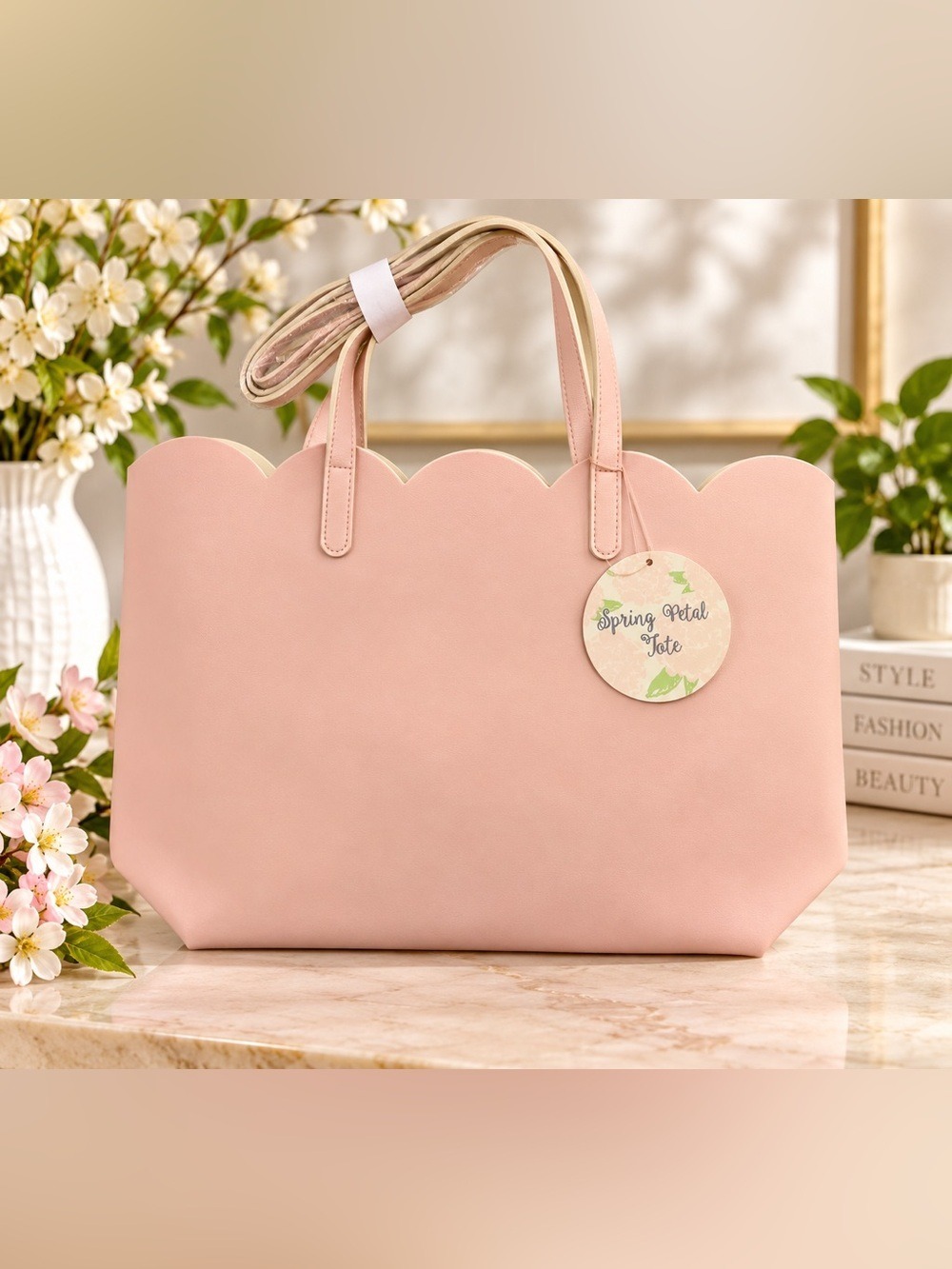 Arcadia Spring Petal Tote Blush Pink Scalloped Shoulder Bag Crossbody Purse NWT